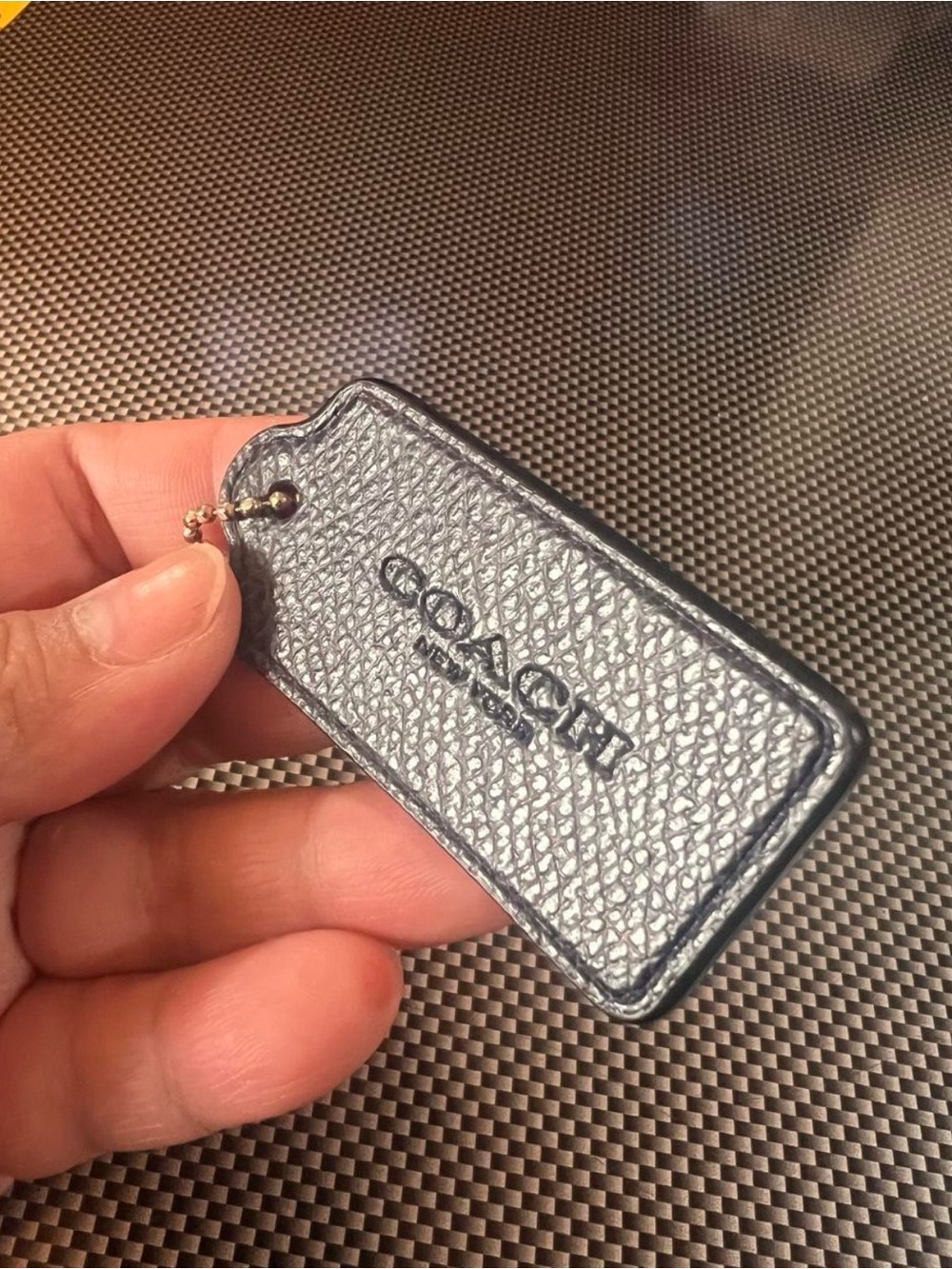 COACH Navy Blue Leather Bag Charm hang Tag keychain- Coach Signature